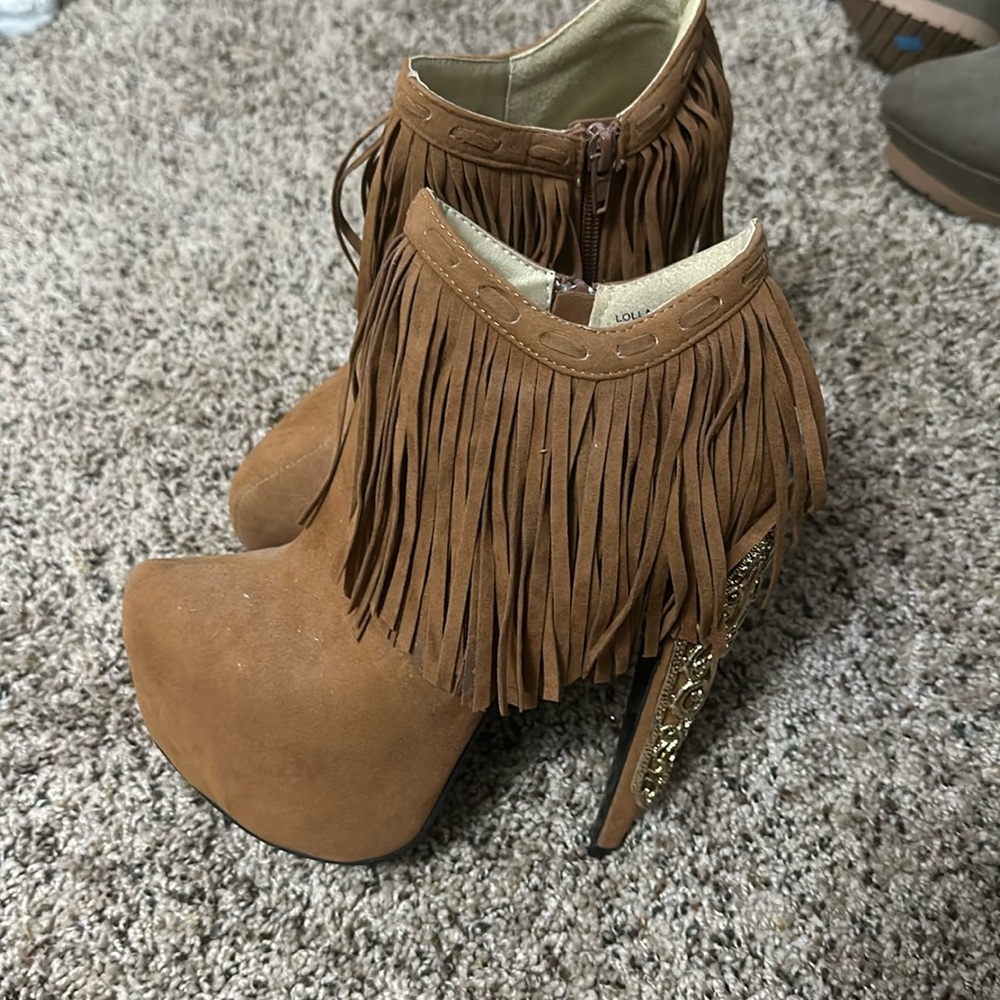 Fringe Bootie Heels